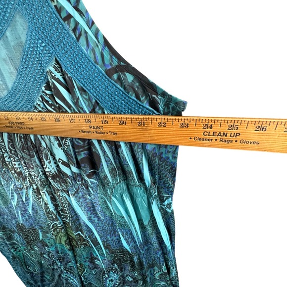 One World Blue Paisley Maxi Dress Women's 2X Sleeveless V-Neck Boho Chic - Picture 5 of 8